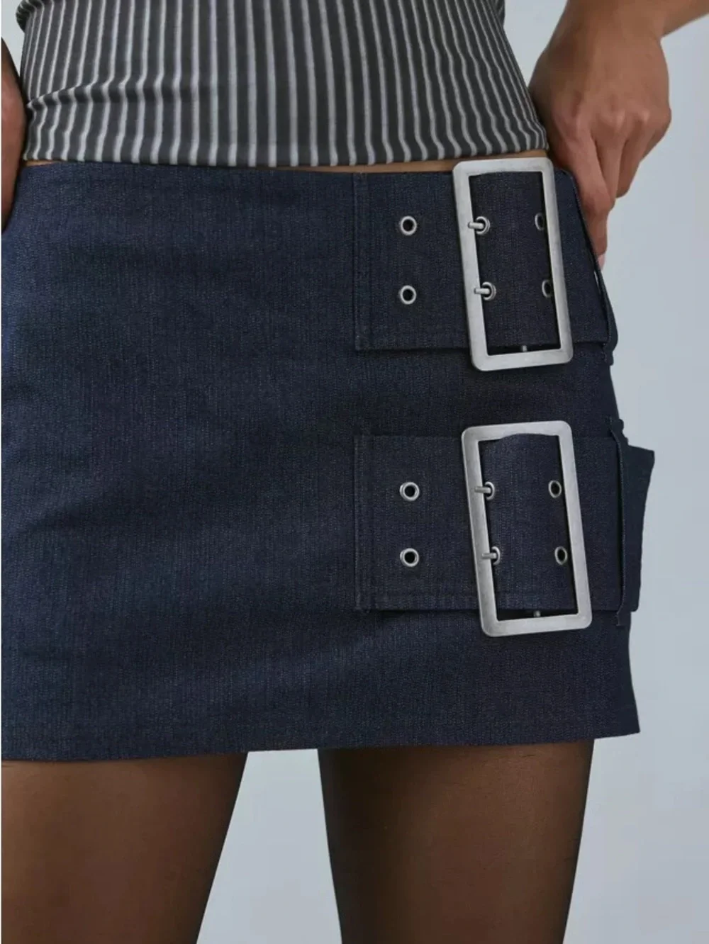 Silence + Noise Urban Outfitters Sophia Dark Wash Double Buckle Micro Skort Y2K